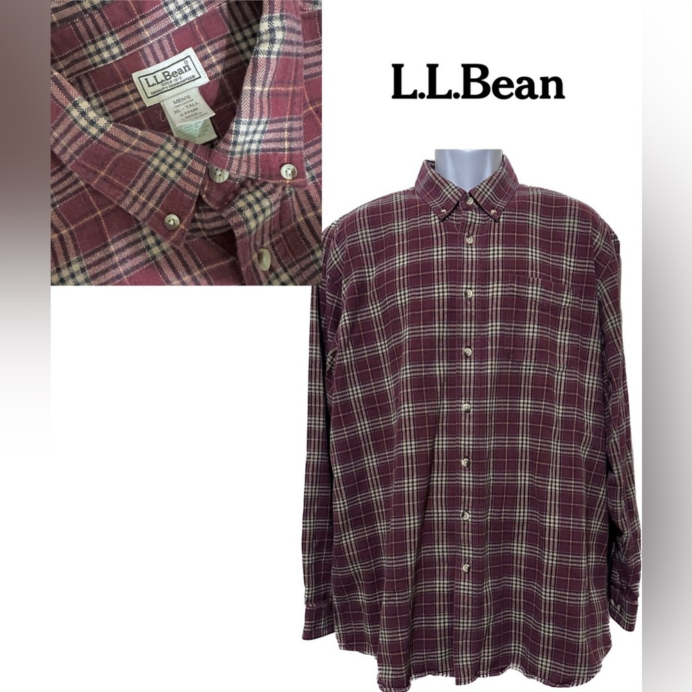 L.L. Bean Men's Flannel Tartan Plaid Button Down Shirt 100% Cotton XL Tall.
